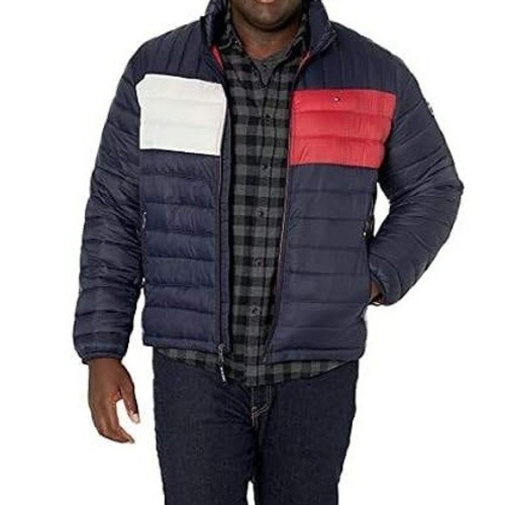 Tommy Hilfiger Mens Ultra Loft Packable Puffer Jacket Navy Red White 3XLT